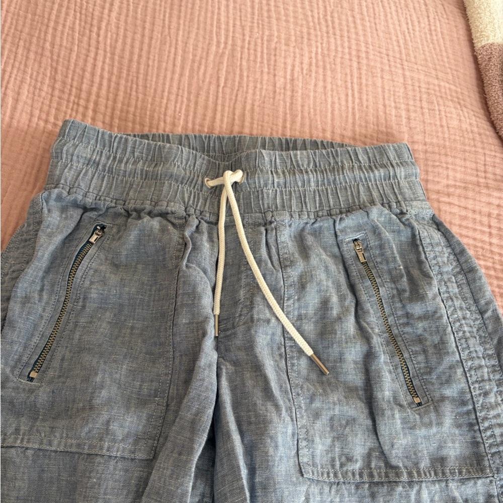Athleta Light Blue Drawstring Linen-Blend Pants